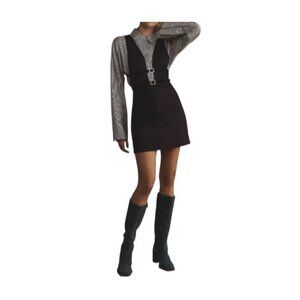 Maeve Anthropologie Black Glam Buckle Pinafore Mini Skirt Size 6